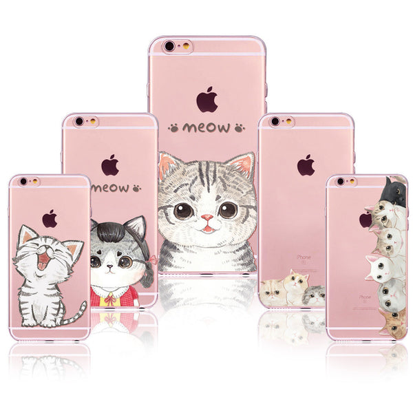 Transparent Fashion Love Cat Cases For Mobile Phone